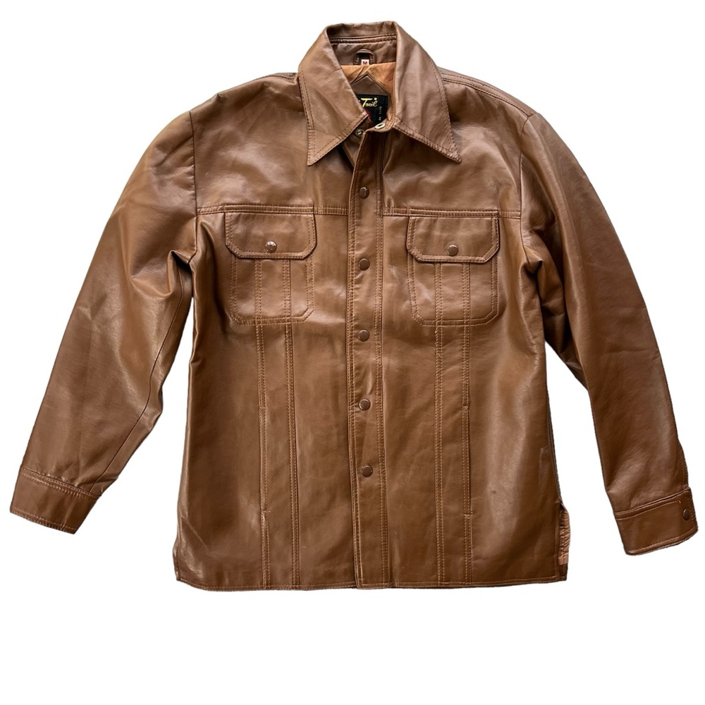 Town ‘n’ Trail Women’s Size Medium Light Brown Button Snap Vinyl Collared Jacket